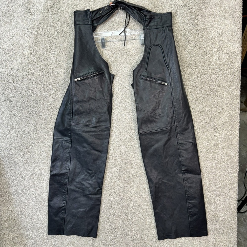 Xelement Motorcycle Chaps Mens 40 Black Leather Biker Riding Pants Adjustable
